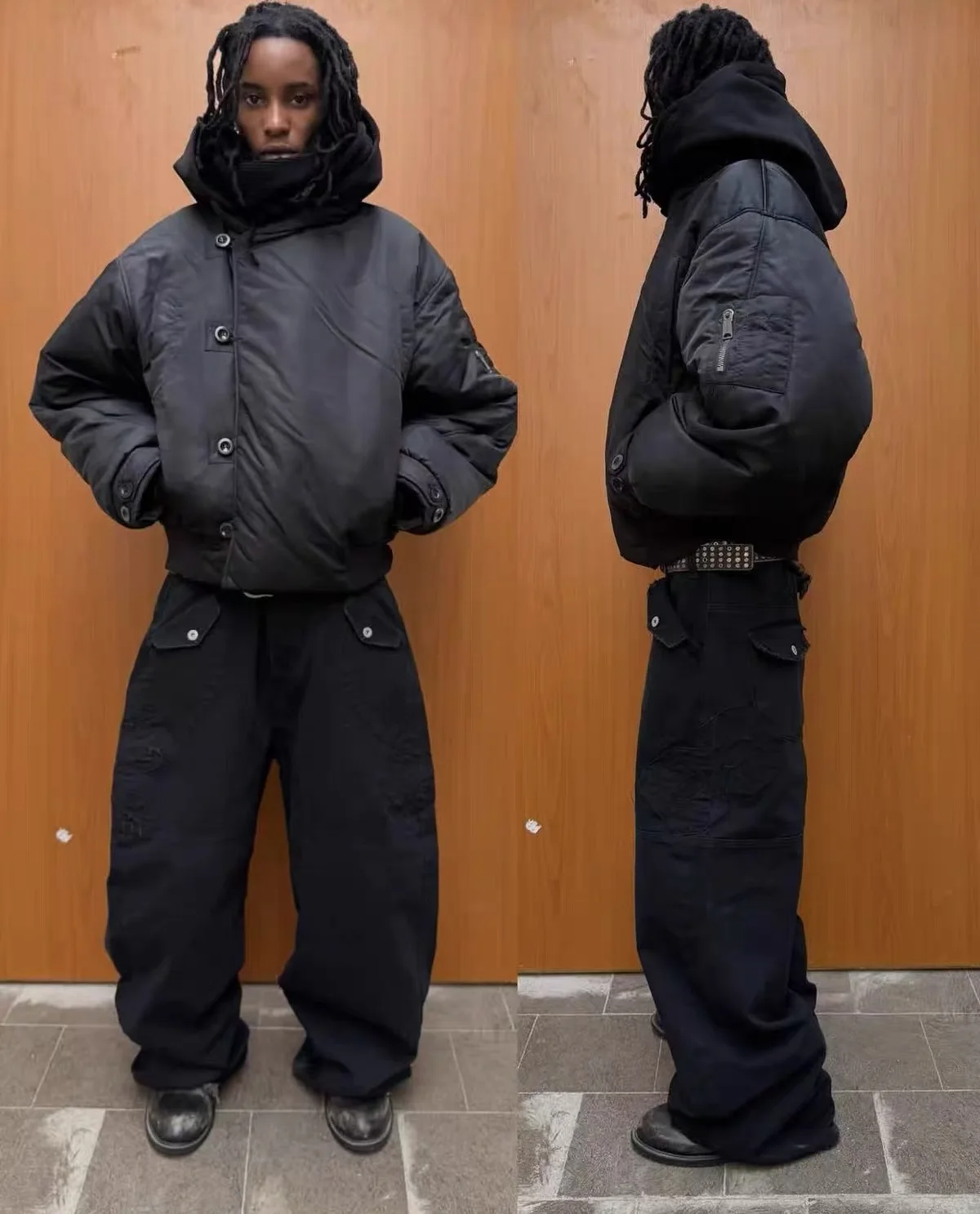 F8 Heavy‑Duty Patchwork Straight‑Leg Baggy Cargo Pants Reworked Workpants