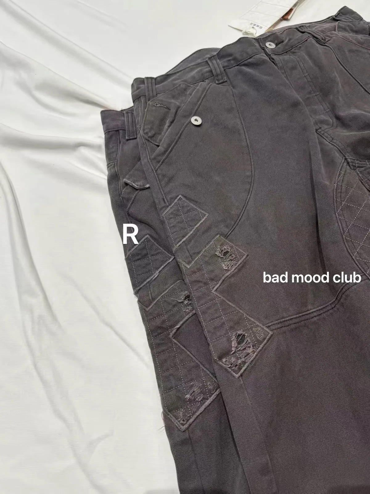 F8 Heavy‑Duty Patchwork Straight‑Leg Baggy Cargo Pants Reworked Workpants