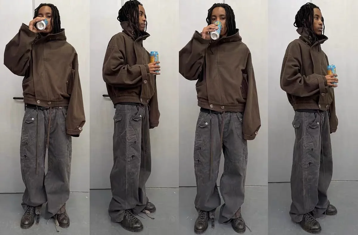F8 Heavy‑Duty Patchwork Straight‑Leg Baggy Cargo Pants Reworked Workpants