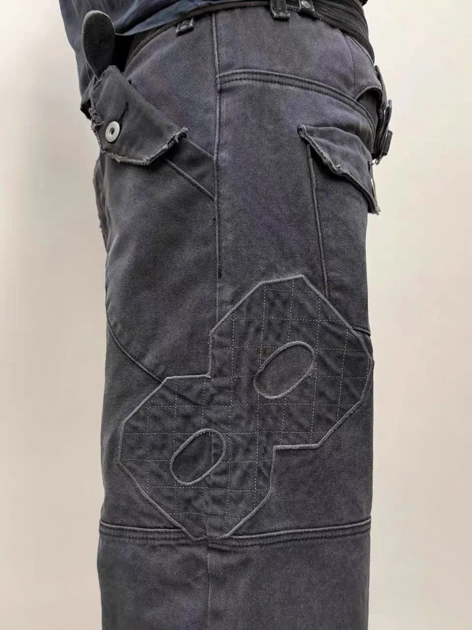 F8 Heavy‑Duty Patchwork Straight‑Leg Baggy Cargo Pants Reworked Workpants