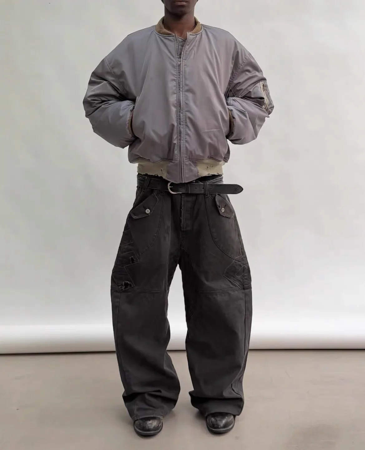 F8 Heavy‑Duty Patchwork Straight‑Leg Baggy Cargo Pants Reworked Workpants