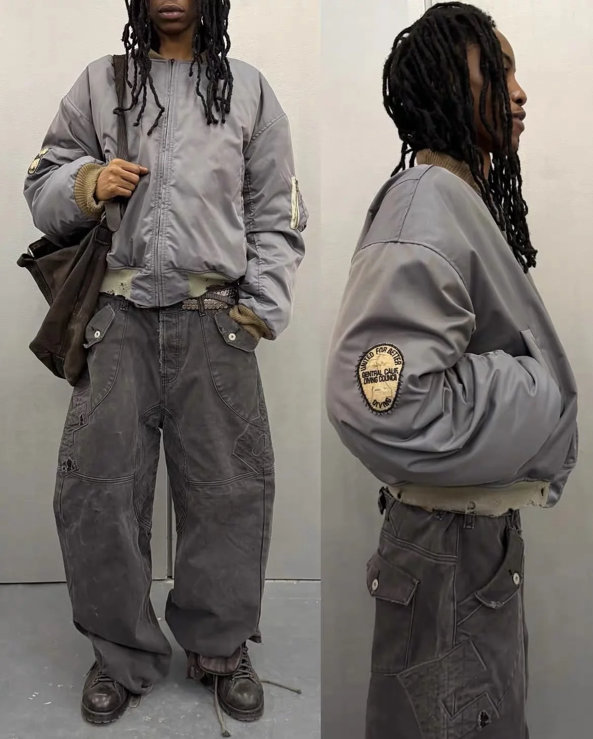 F8 Heavy‑Duty Patchwork Straight‑Leg Baggy Cargo Pants Reworked Workpants