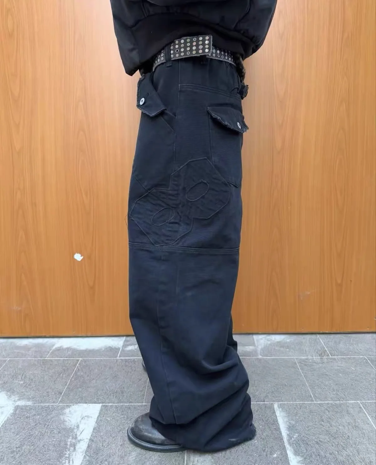 F8 Heavy‑Duty Patchwork Straight‑Leg Baggy Cargo Pants Reworked Workpants