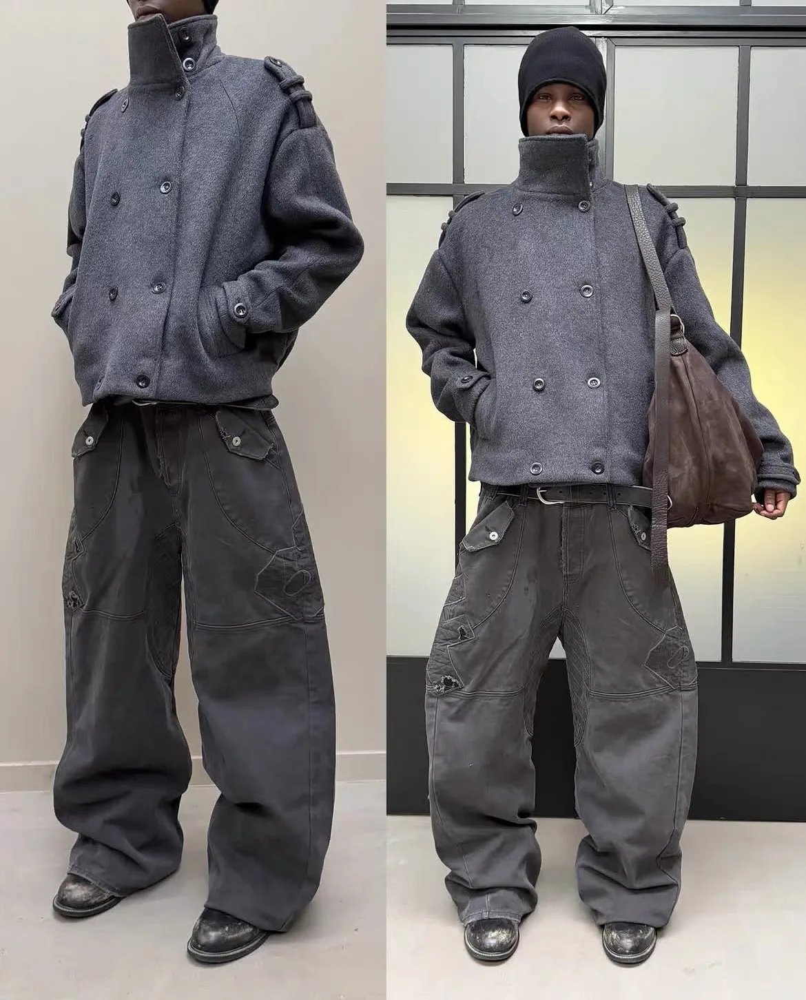 F8 Heavy‑Duty Patchwork Straight‑Leg Baggy Cargo Pants Reworked Workpants