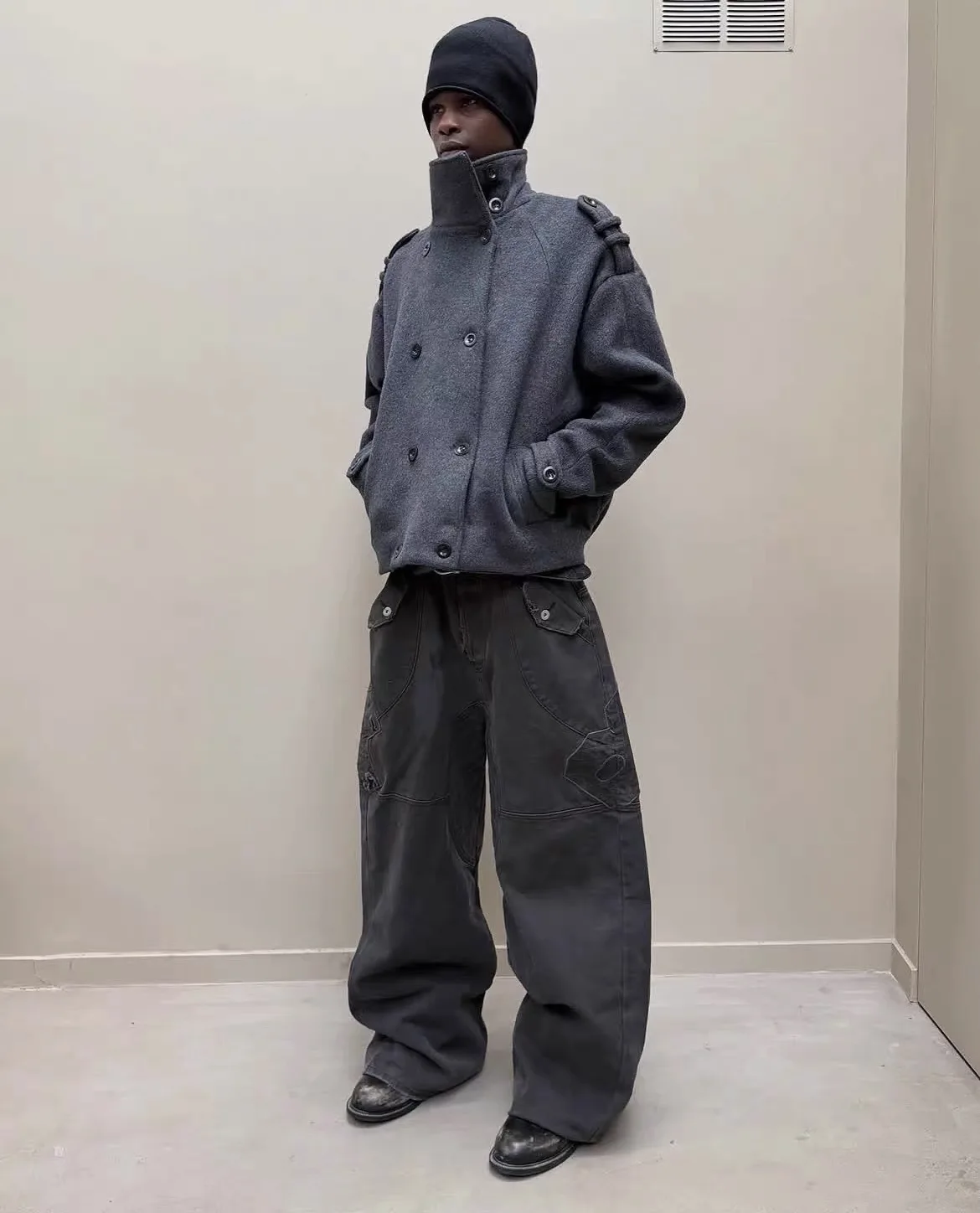 F8 Heavy‑Duty Patchwork Straight‑Leg Baggy Cargo Pants Reworked Workpants
