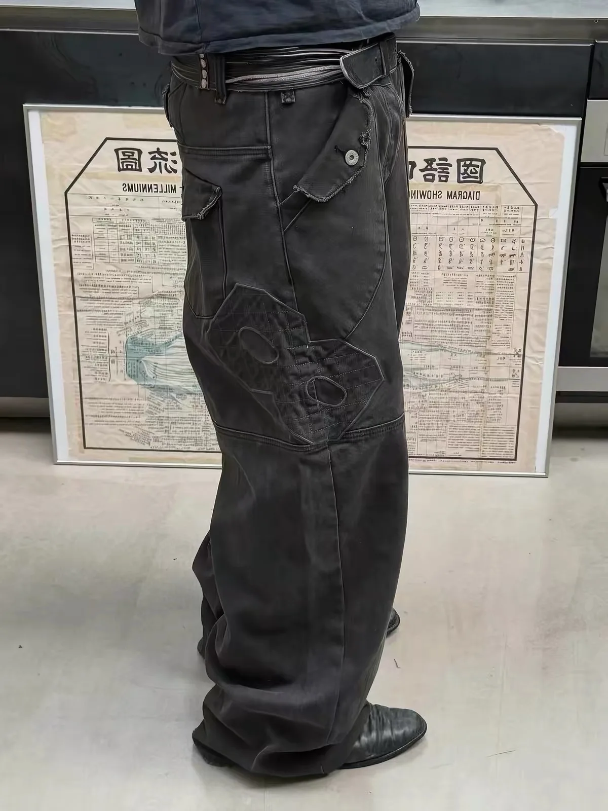 F8 Heavy‑Duty Patchwork Straight‑Leg Baggy Cargo Pants Reworked Workpants