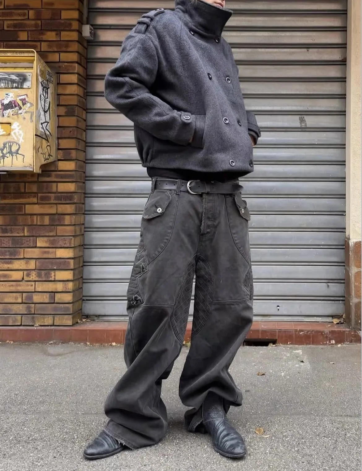 F8 Heavy‑Duty Patchwork Straight‑Leg Baggy Cargo Pants Reworked Workpants