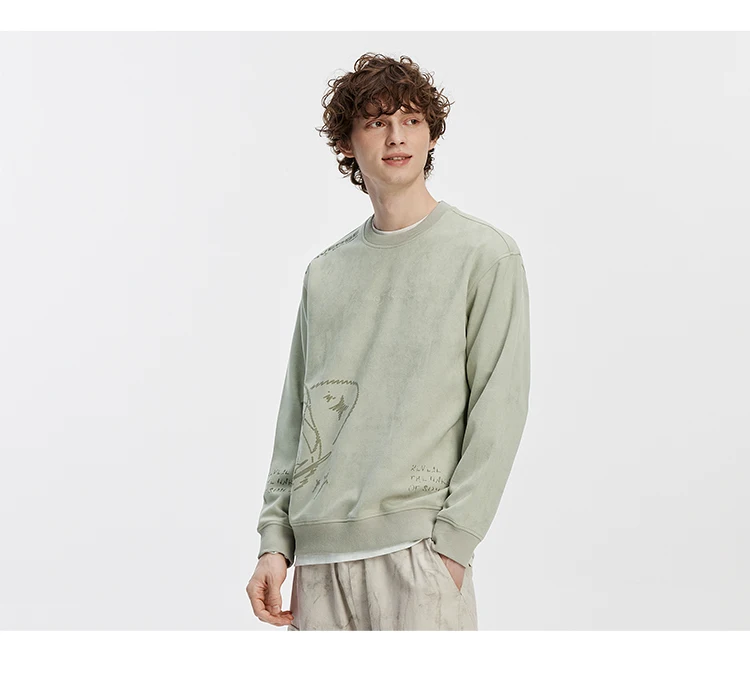 Semir Men Sweatshirt Suede Feel Print Crew Neck Knit Pullover Slight Loose Casual Style Autumn Top Daily Wear 2026