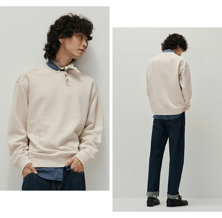 Semir Men Sweatshirt Suede Feel Print Crew Neck Knit Pullover Slight Loose Casual Style Autumn Top Daily Wear 2026