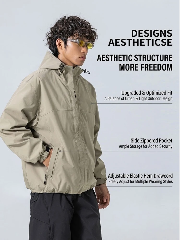 Unisex Waterproof Hooded Jacket – 4-Level Water Repellent, Windproof & Durable for Hiking, Trekking & Urban Commute