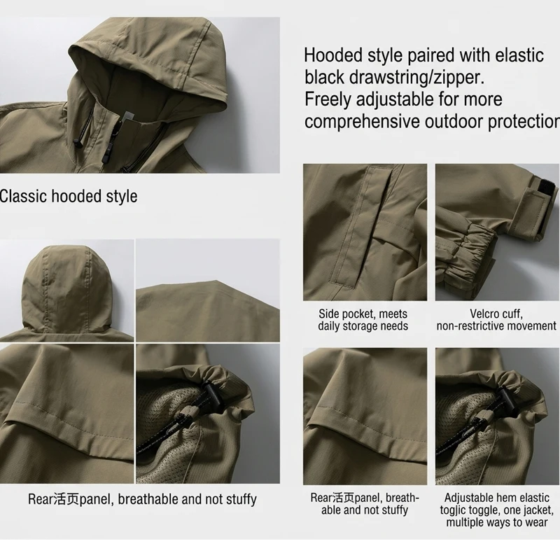 Unisex Waterproof Hooded Jacket – 4-Level Water Repellent, Windproof & Durable for Hiking, Trekking & Urban Commute