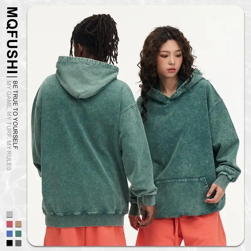 Custom LOGO Image 450GSM 100% Cotton Retro Heavyweight Sweatshirt for Men and Women Washed Vintage Oversize Loose