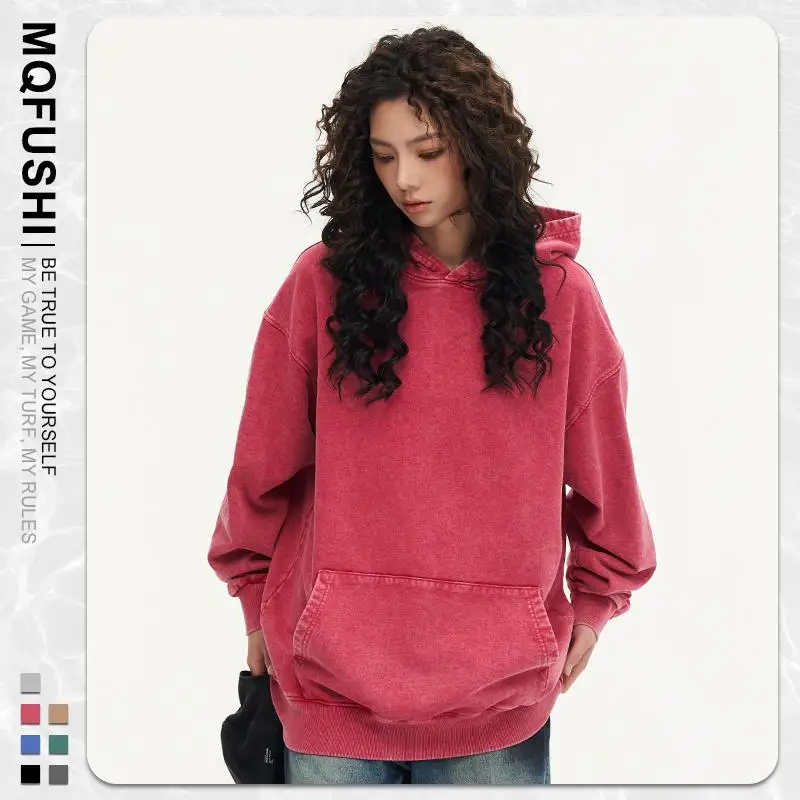 Custom LOGO Image 450GSM 100% Cotton Retro Heavyweight Sweatshirt for Men and Women Washed Vintage Oversize Loose