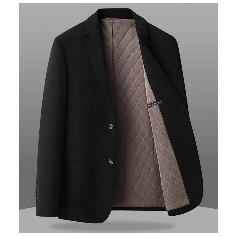 KIDWHXR 2026 Autumn Winter Men Suit Jacket Thicken Warm Long Sleeve Man Blazer Simple Solid Business Casual Male Outerwear