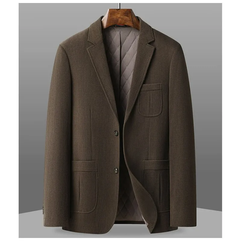 KIDWHXR 2026 Autumn Winter Men Suit Jacket Thicken Warm Long Sleeve Man Blazer Simple Solid Business Casual Male Outerwear