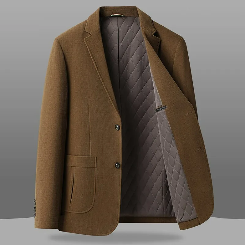 KIDWHXR 2026 Autumn Winter Men Suit Jacket Thicken Warm Long Sleeve Man Blazer Simple Solid Business Casual Male Outerwear