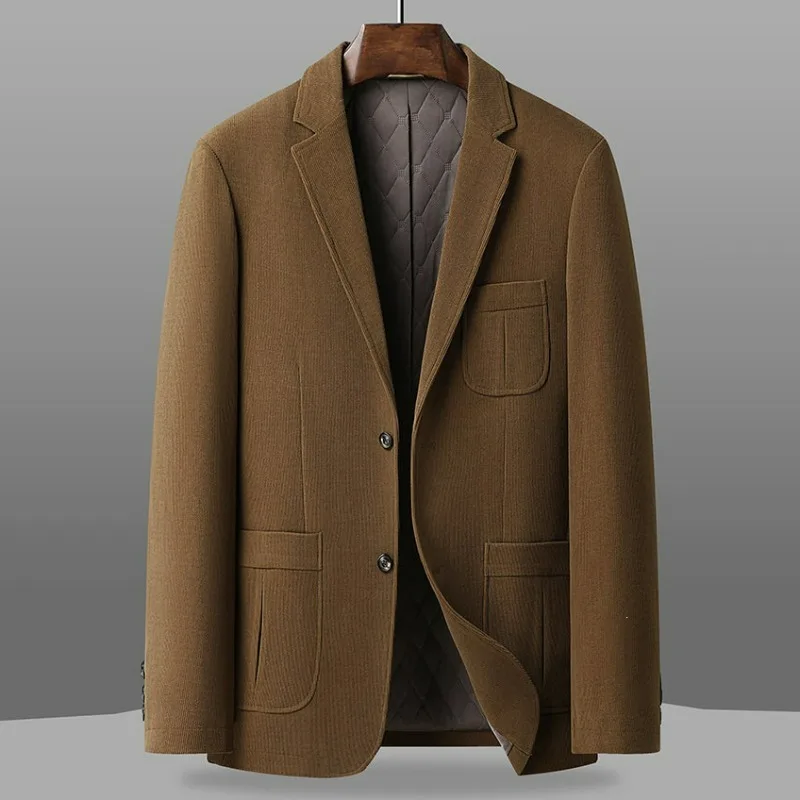 KIDWHXR 2026 Autumn Winter Men Suit Jacket Thicken Warm Long Sleeve Man Blazer Simple Solid Business Casual Male Outerwear