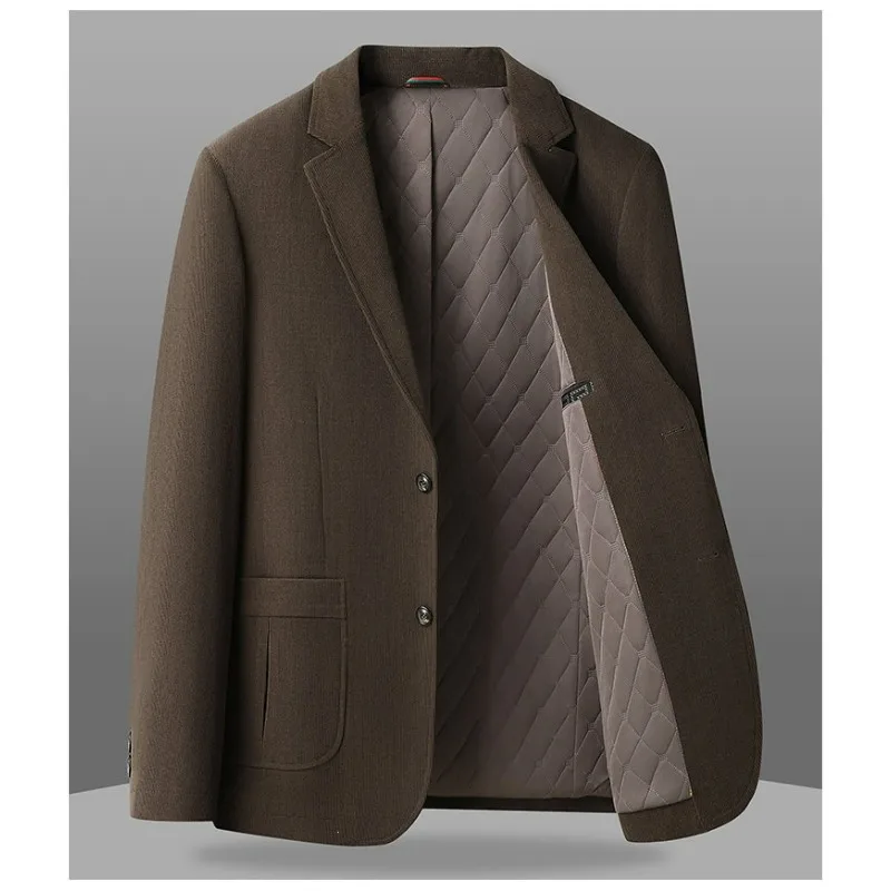 KIDWHXR 2026 Autumn Winter Men Suit Jacket Thicken Warm Long Sleeve Man Blazer Simple Solid Business Casual Male Outerwear