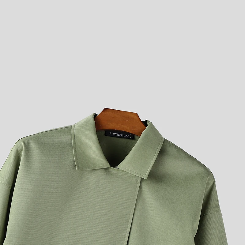 INCERUN Men Sets Solid Color Lapel Long Sleeve Shirt & Pants Two Pieces Sets Streetwear Loose 2026 Fashion Men's Casual Suits