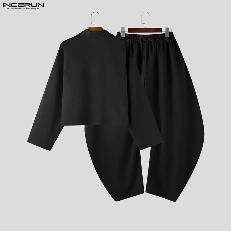 INCERUN Men Sets Solid Color Lapel Long Sleeve Shirt & Pants Two Pieces Sets Streetwear Loose 2026 Fashion Men's Casual Suits