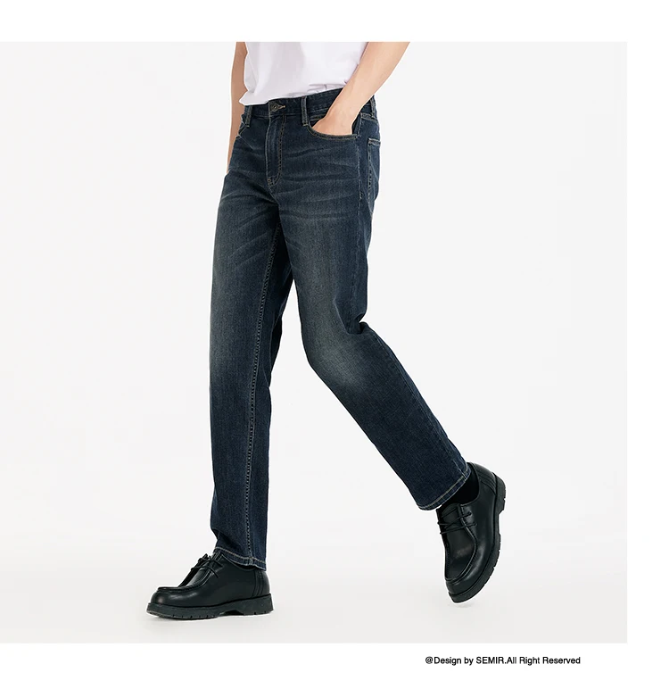 Semir Men Jeans Stretch 2026 Retro Washed Straight Commuter Urban Casual Everyday Style Soft Comfortable Daily Wear Trendy
