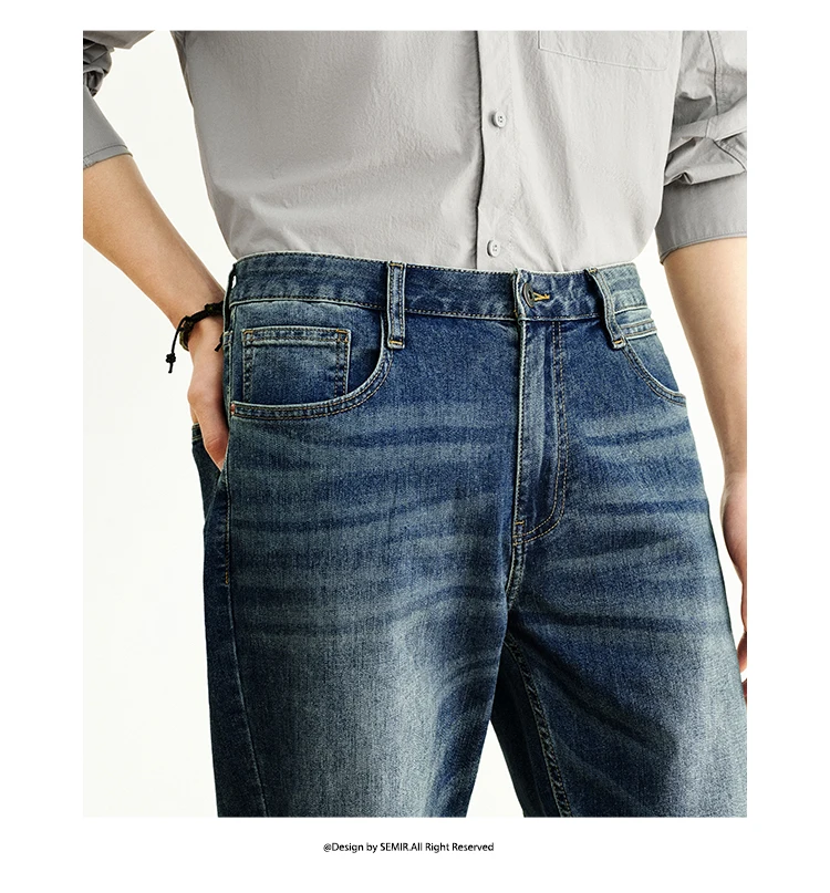 Semir Men Jeans Stretch 2026 Retro Washed Straight Commuter Urban Casual Everyday Style Soft Comfortable Daily Wear Trendy