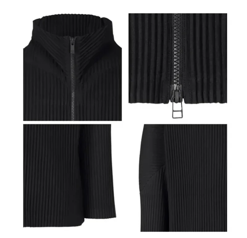 Miyake Pleated Men's Zip Up Jacket Plisse Cardigan Two Way Zipper Oversized Loose Fit Japanese Streetwear Casual Outerwear