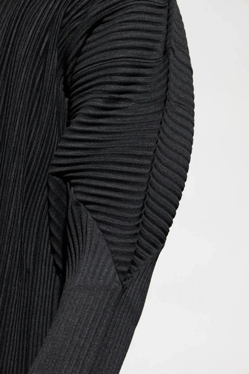 Miyake Pleated Men's Zip Up Jacket Plisse Cardigan Two Way Zipper Oversized Loose Fit Japanese Streetwear Casual Outerwear