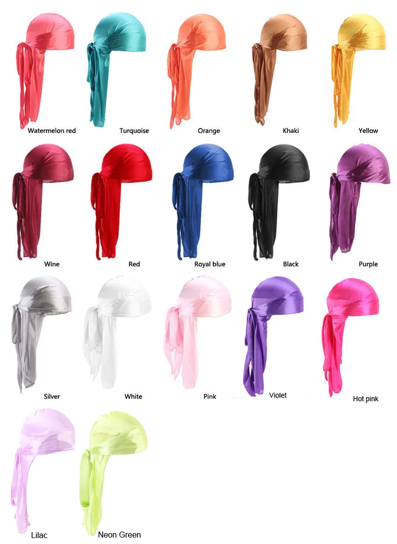 Unisex Long Silky Durag Long Tail Silky Scarf Muslim Doo Rag Pirate Hat Durag Chemo Caps Skull Hat Turban hair band Bandanas