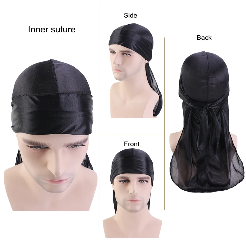 Unisex Long Silky Durag Long Tail Silky Scarf Muslim Doo Rag Pirate Hat Durag Chemo Caps Skull Hat Turban hair band Bandanas