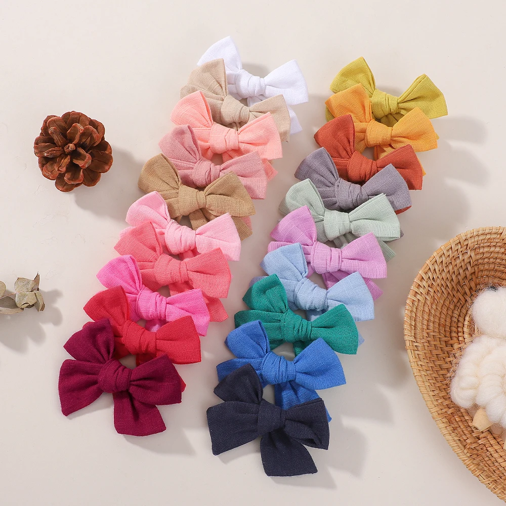 20Pcs Random Color Cloth Bowknot Hairgripes Cheer Bows Solid Color Girls Hair Bangs Hair Clip Casual Children's Hair Accessories