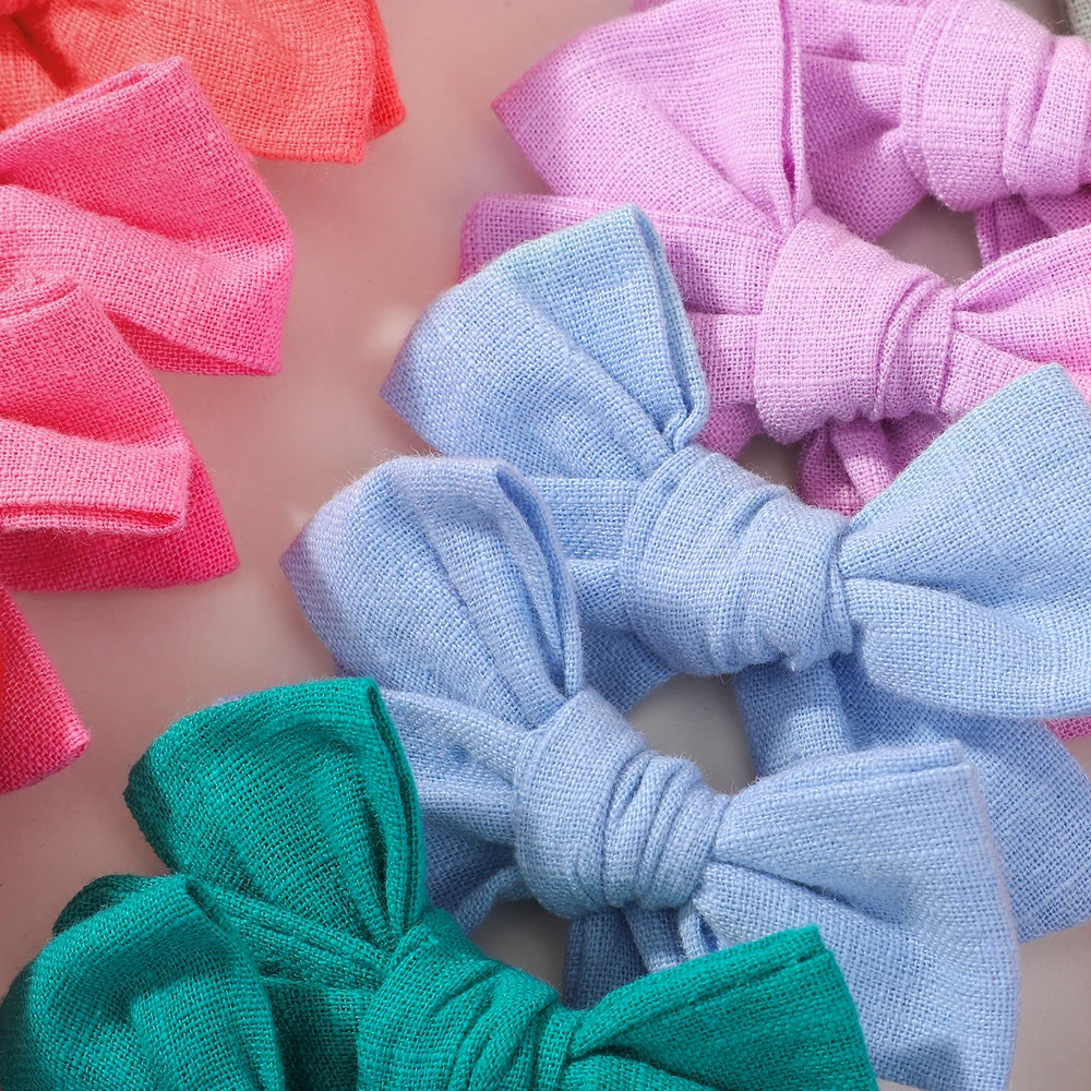 20Pcs Random Color Cloth Bowknot Hairgripes Cheer Bows Solid Color Girls Hair Bangs Hair Clip Casual Children's Hair Accessories