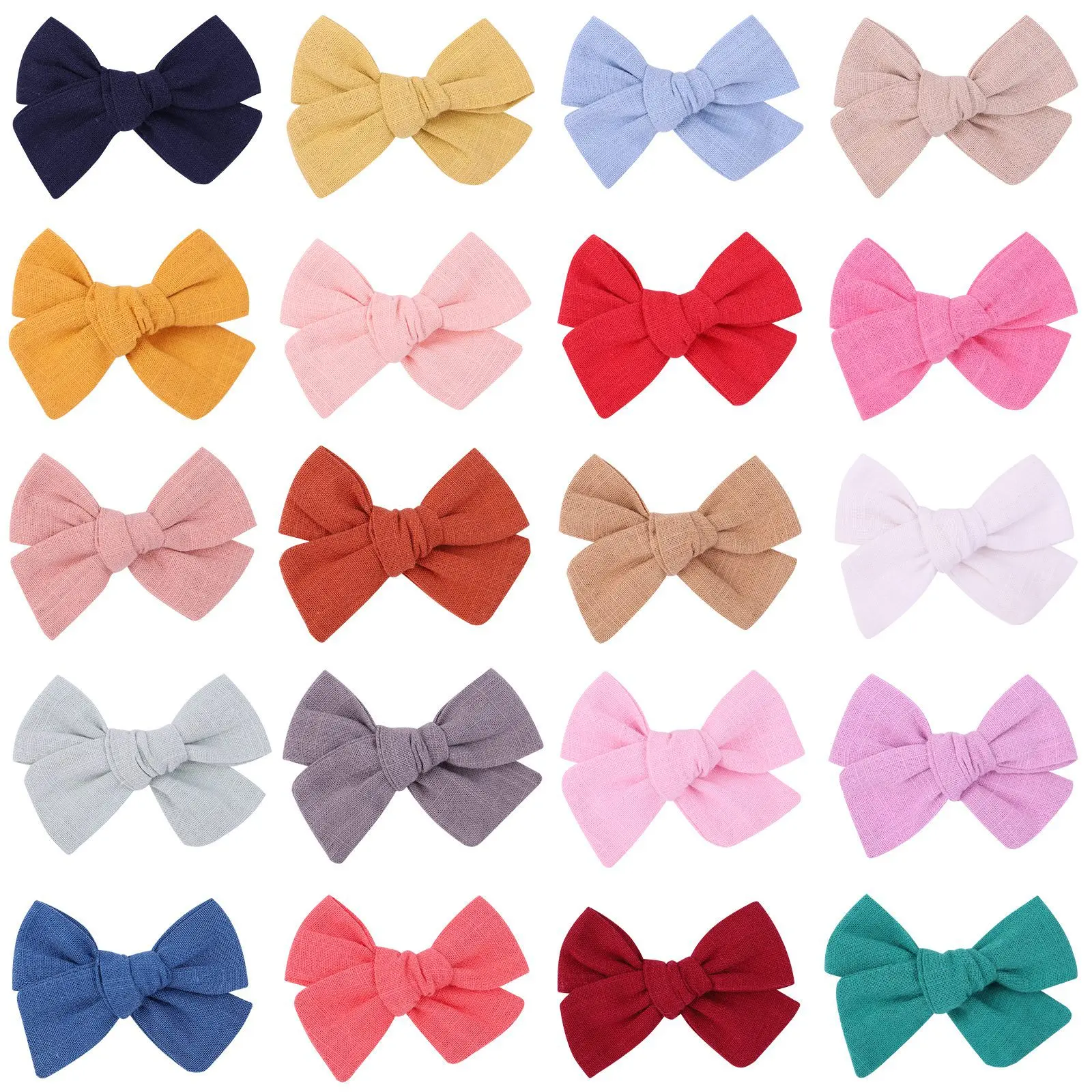 20Pcs Random Color Cloth Bowknot Hairgripes Cheer Bows Solid Color Girls Hair Bangs Hair Clip Casual Children's Hair Accessories