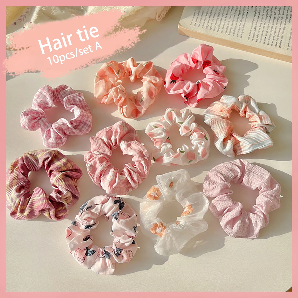 10PCS/SET Large Intestine Hair Ring Ins Korean Women's High-End Hair Rubber Band, Simple Temperament Fat Hair Rope Headdress