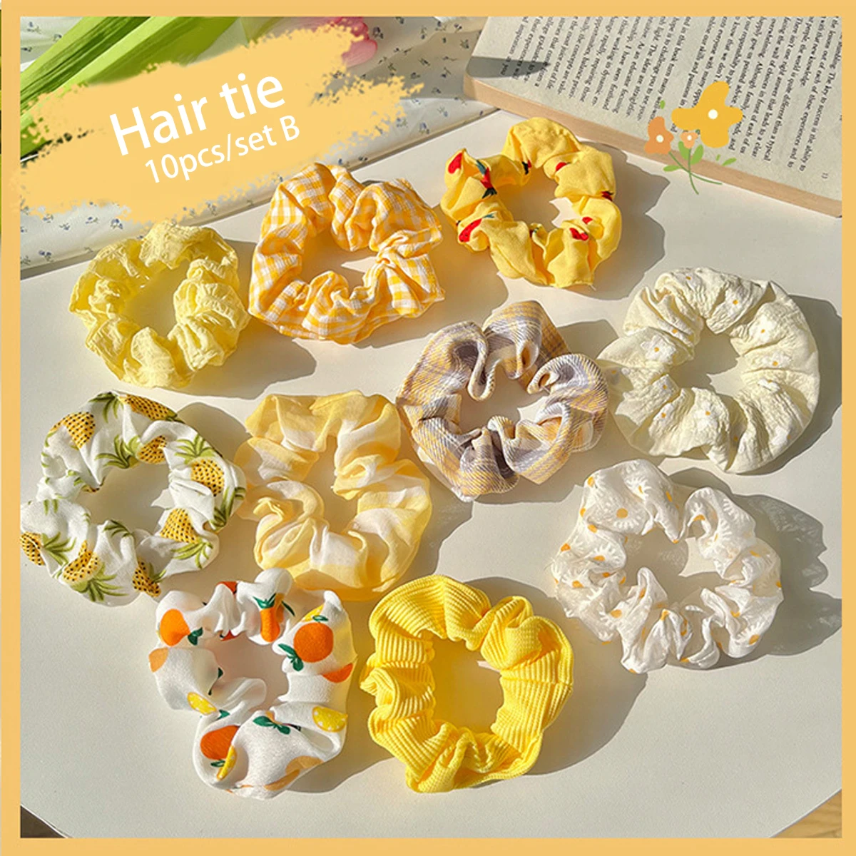 10PCS/SET Large Intestine Hair Ring Ins Korean Women's High-End Hair Rubber Band, Simple Temperament Fat Hair Rope Headdress