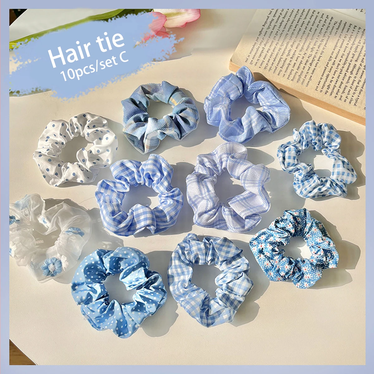 10PCS/SET Large Intestine Hair Ring Ins Korean Women's High-End Hair Rubber Band, Simple Temperament Fat Hair Rope Headdress