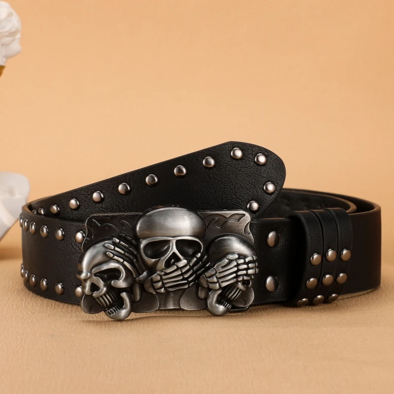 New Women Belt High Quality Luxury Brand Punk Goth Rivet Black Jeans Unisex Men Belt Paw Skull Buckle belt Unisex Waist Belt