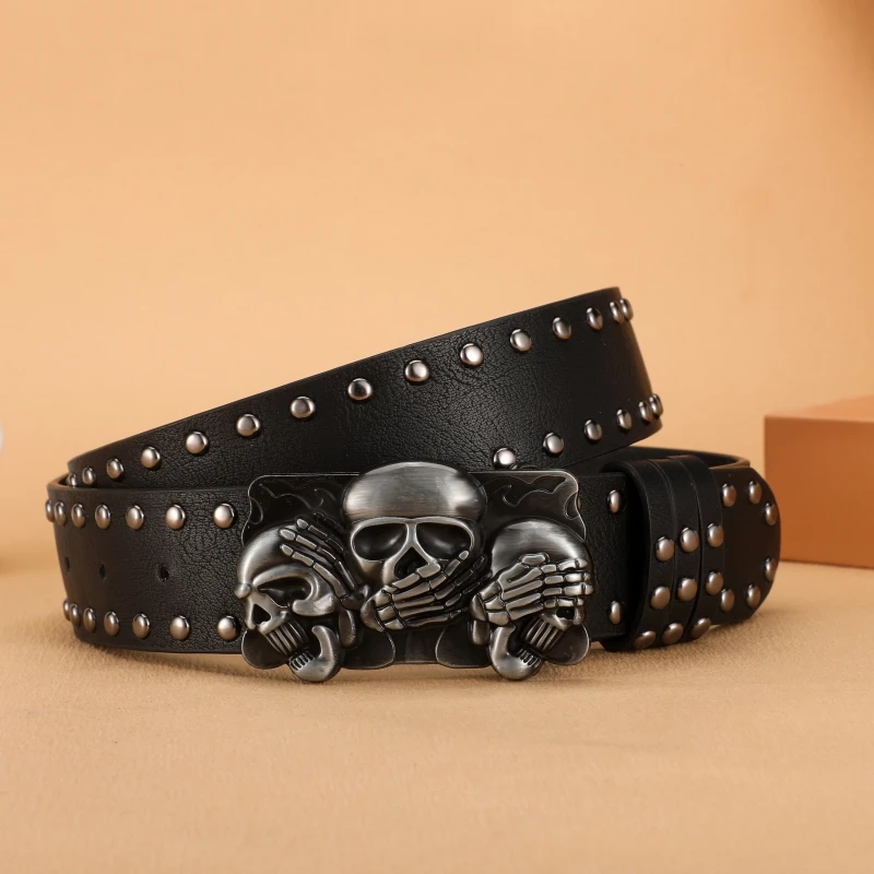 New Women Belt High Quality Luxury Brand Punk Goth Rivet Black Jeans Unisex Men Belt Paw Skull Buckle belt Unisex Waist Belt