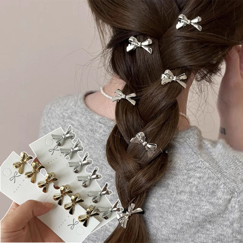 6Pcs/set of Women's New Golden Bow Mini Hairpins, Sweet and Cool Girl Bangs Hairpins and Hair Accessories