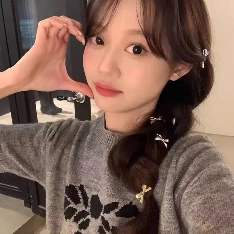 6Pcs/set of Women's New Golden Bow Mini Hairpins, Sweet and Cool Girl Bangs Hairpins and Hair Accessories