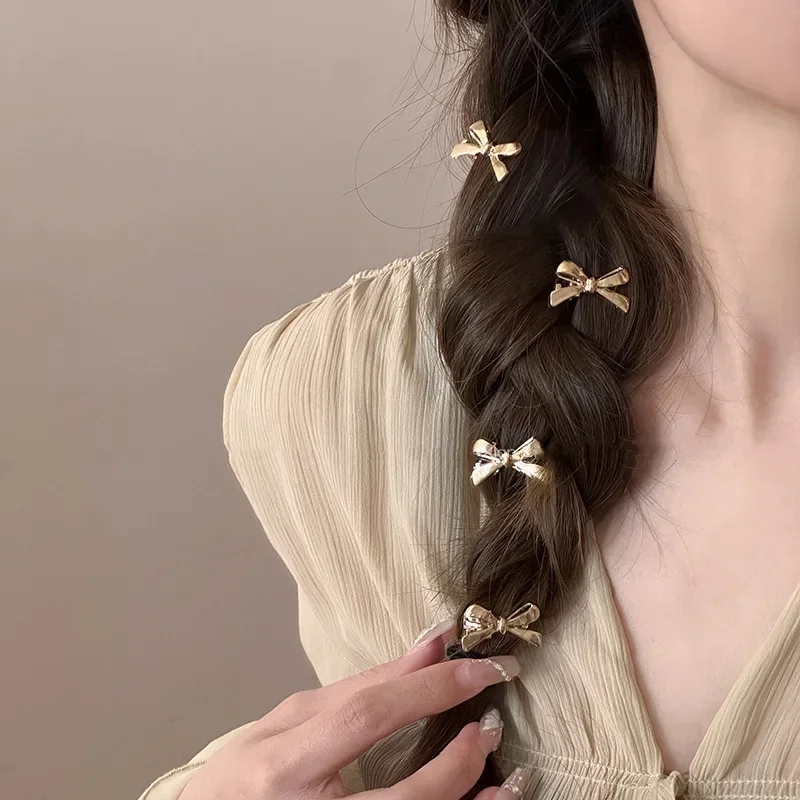 6Pcs/set of Women's New Golden Bow Mini Hairpins, Sweet and Cool Girl Bangs Hairpins and Hair Accessories