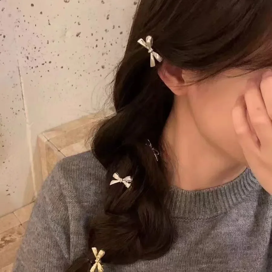 6Pcs/set of Women's New Golden Bow Mini Hairpins, Sweet and Cool Girl Bangs Hairpins and Hair Accessories