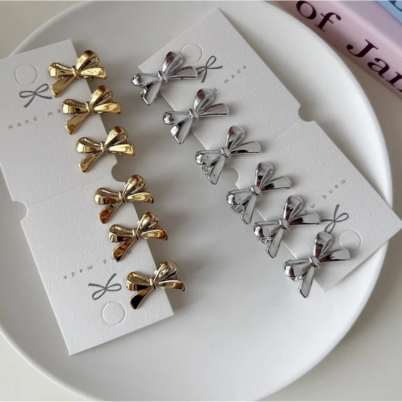 6Pcs/set of Women's New Golden Bow Mini Hairpins, Sweet and Cool Girl Bangs Hairpins and Hair Accessories