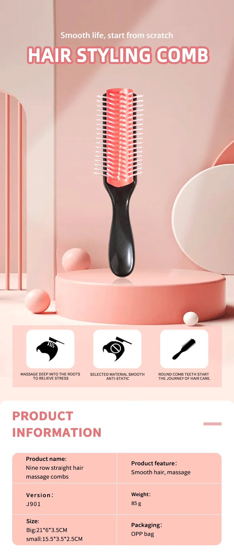 WANMEI Styling Curly Hair Brush for Natural Thick Curly Hair Travel Detangling Brush Comb for Women Men Defining Curls Hair