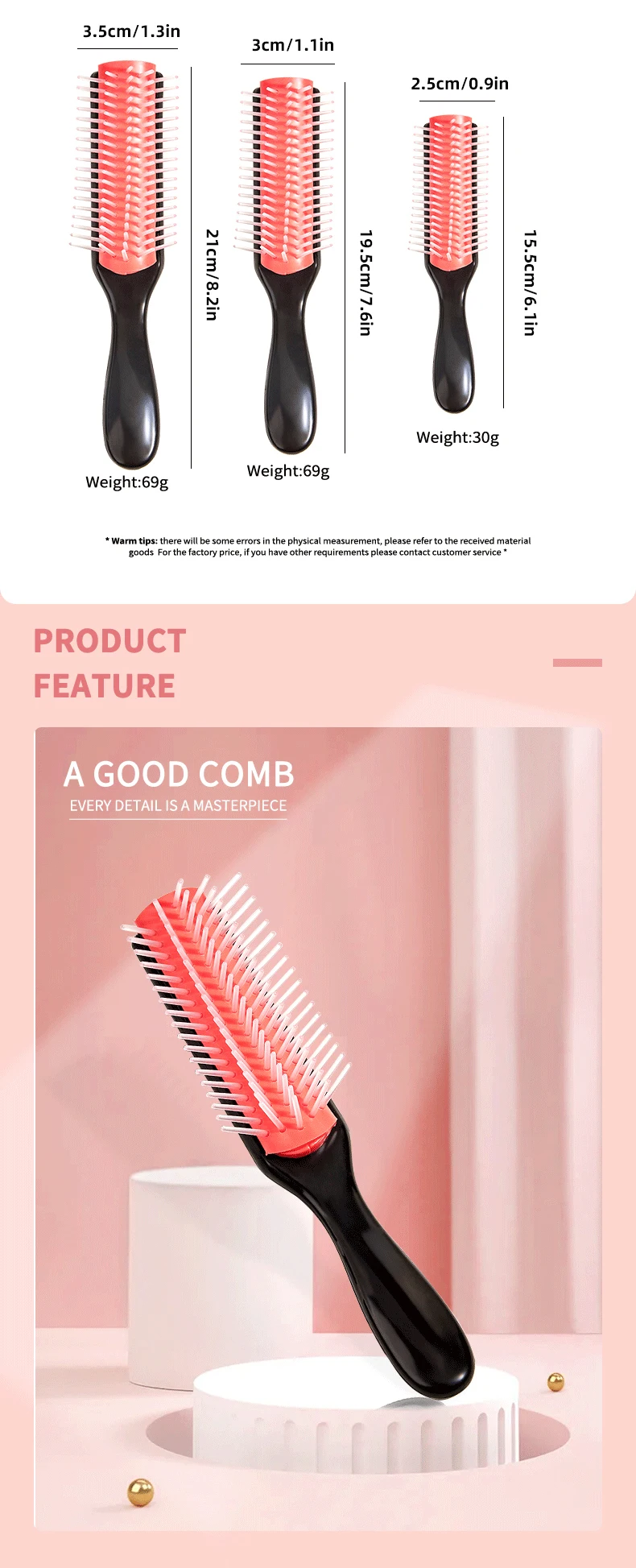 WANMEI Styling Curly Hair Brush for Natural Thick Curly Hair Travel Detangling Brush Comb for Women Men Defining Curls Hair