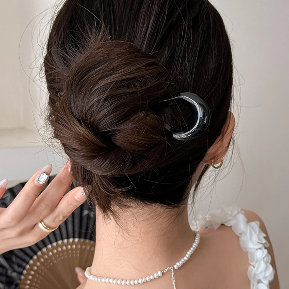 Simple U-Shape Hair Stick French Style Plastic Chignon Pins Hair Forks For Women Girls Summer Bun Styling Tools