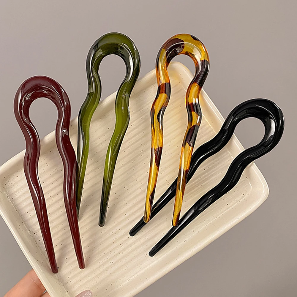 Simple U-Shape Hair Stick French Style Plastic Chignon Pins Hair Forks For Women Girls Summer Bun Styling Tools