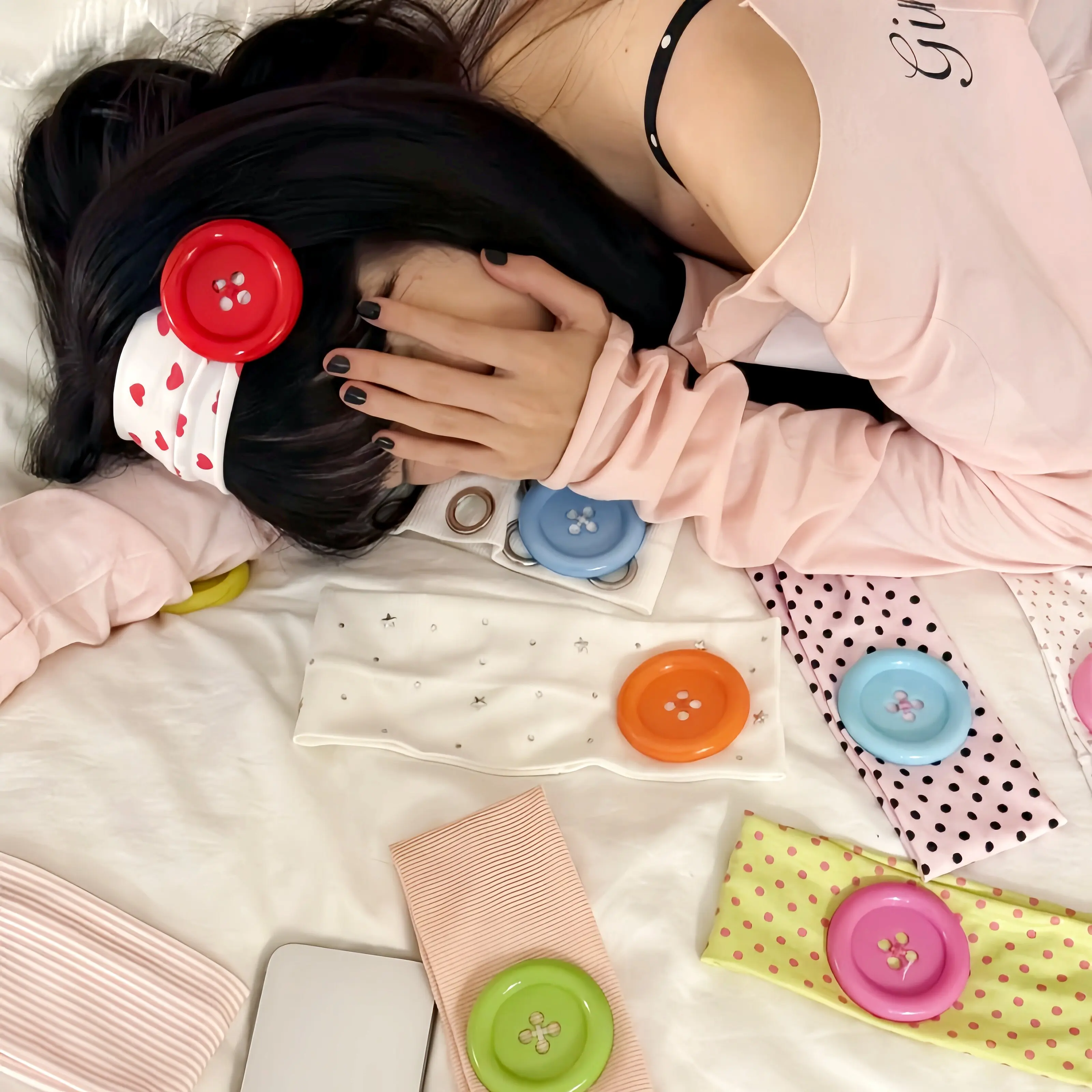 Summer Colorful Large Button Wave Point Hairband Korean Ins Y2K Retro Elastic Hairband Blogger Same Style Trendy Cool Hairband