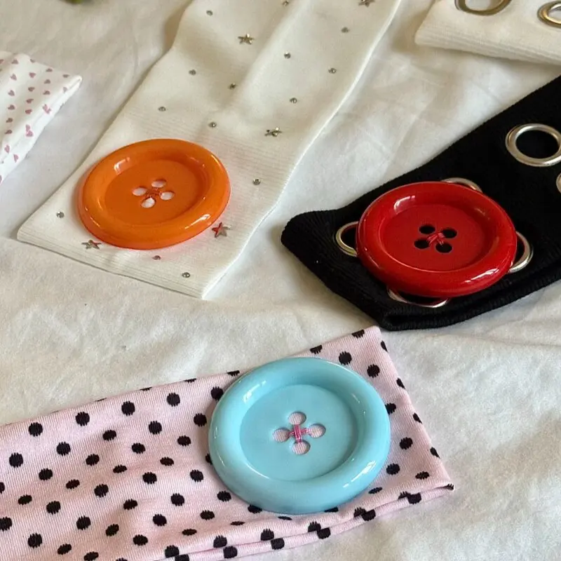 Summer Colorful Large Button Wave Point Hairband Korean Ins Y2K Retro Elastic Hairband Blogger Same Style Trendy Cool Hairband