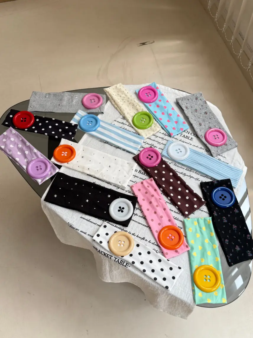 Summer Colorful Large Button Wave Point Hairband Korean Ins Y2K Retro Elastic Hairband Blogger Same Style Trendy Cool Hairband